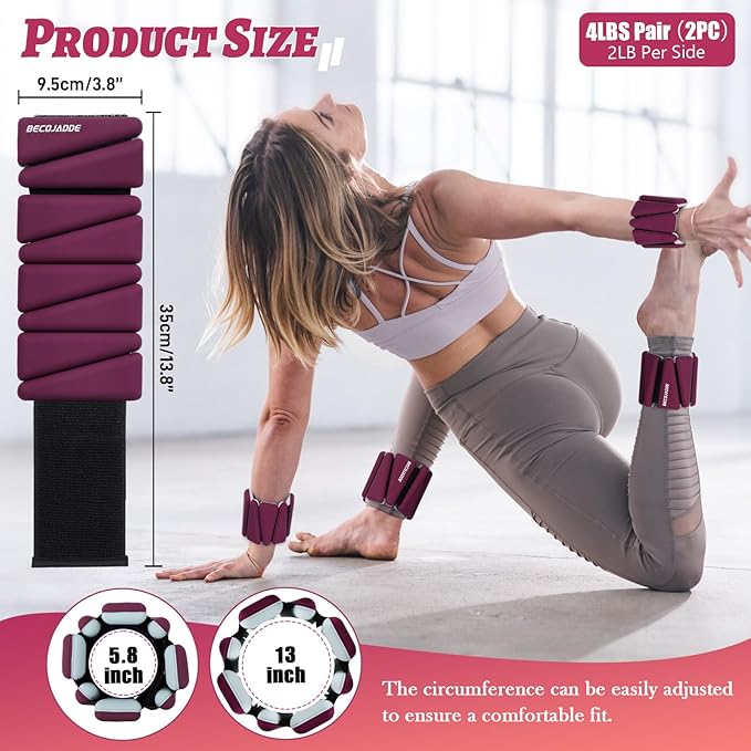 Ankle Weights Set of 2 (1 lb/2 lb/3 lb Each) Adjustable Wrist Weights for Women Men Wearable Arm Leg Weight for Pilates, Running, Walking, Workout, Yoga