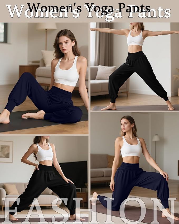 2 Pack Women's Yoga Joggers, Cozy Sweatpants with Pockets Casual Loose Comfy High Waisted Lounge Pants