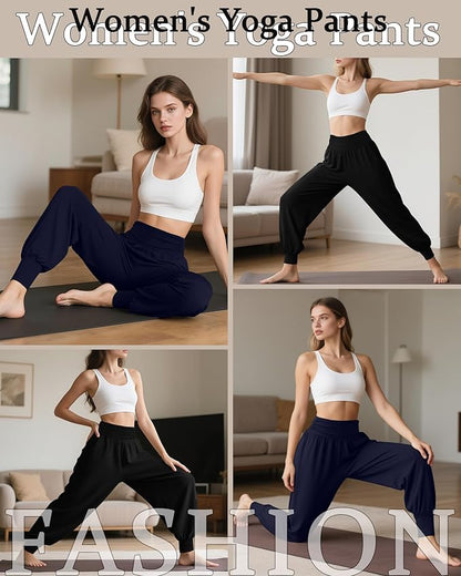 2 Pack Women's Yoga Joggers, Cozy Sweatpants with Pockets Casual Loose Comfy High Waisted Lounge Pants