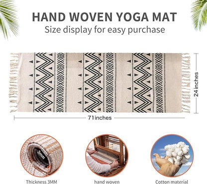 Cifupy Handmade Organic Yoga Mat made with Organic Cotton Yoga Mat - Non Slip Hand-Woven Foldable Yoga Rug Provides Excellent Comfort, Traction & Support for Indoor & Outdoor Use - 24 x 72 Inches