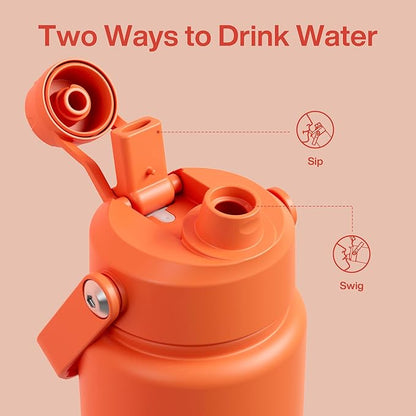 Insulated Water Bottle with Straw Stainless Steel Water Bottle, Leak-Proof, BPA-Free, Double Wall Vacuum Keeps Cold for 24 Hours for Sports, Travel, School (32 oz, Moderate Orange)