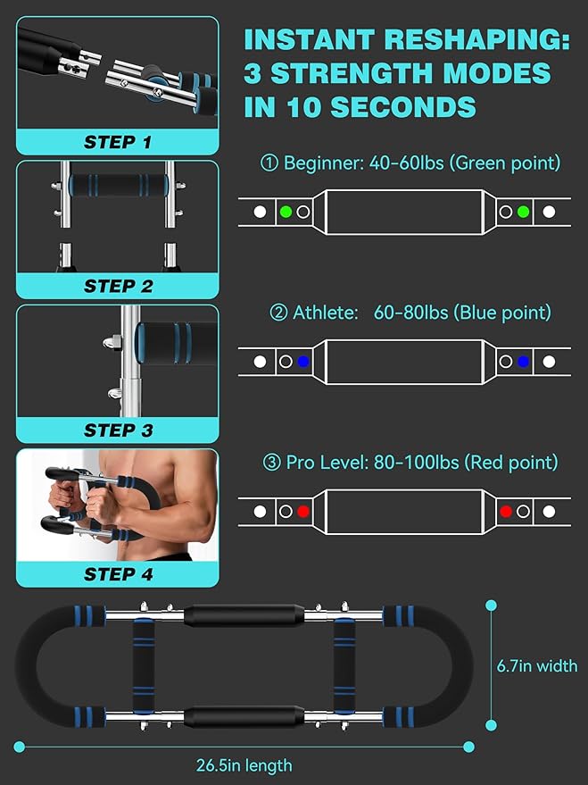 Twister Arm Trainer for Men - 40-100Lbs Adjustable Resistance Chest Workout Equipment - U Shaped Upper Body Muscle Strengthen Exerciser Device - Upgraded Gorilla Bar