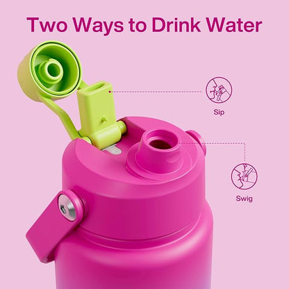 Insulated Water Bottle with Straw Stainless Steel Water Bottle, Leak-Proof, BPA-Free, Double Wall Vacuum Keeps Cold for 24 Hours for Sports, Travel, School (32 oz, Lime Sorbet)