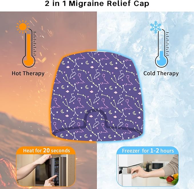 Migraine Relief Cap, Gel Cooling Eye Mask 2 Pack Set, Headache Relief with Hot/Cold Ice Cap, Instant Headache Relief, Reusable Ice Pack for Stress Relief Migraine Mask