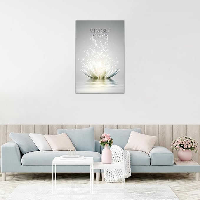 Lotus Flower Wall Art Canvas Mindset Motivational Quotes Poster for Zen Office Wall Decor Spiritual Meditation Prints Artwork Framed (16 x 24inches)