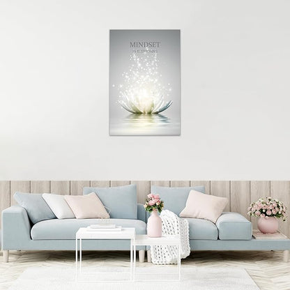 Lotus Flower Wall Art Canvas Mindset Motivational Quotes Poster for Zen Office Wall Decor Spiritual Meditation Prints Artwork Framed (16 x 24inches)