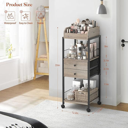 Makeup Organizer, Floor Skincare Organizers Make Up Organizers and Storage with Drawers, Vanity Organizer Cosmetics Display Cases Holder for Skin Care Nail Polish Perfume Black