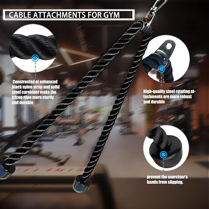 KORIKAHM Long Tricep Rope, Rope Pull Down Attachment 47 55 63Inch Length Long, Tricep Rope Cable Attachment, Tricep Pull Down Rope for Home Gym Pulley System,Cable Machine Attachment