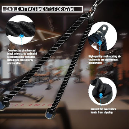KORIKAHM Long Tricep Rope, Rope Pull Down Attachment 47 55 63Inch Length Long, Tricep Rope Cable Attachment, Tricep Pull Down Rope for Home Gym Pulley System,Cable Machine Attachment
