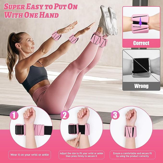 Ankle Weights Set of 2 (1 lb/2 lb/3 lb Each) Adjustable Wrist Weights for Women Men Wearable Arm Leg Weight for Pilates, Running, Walking, Workout, Yoga