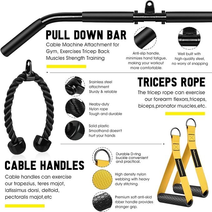 RENRANRING Fitness LAT and Lift Pulley System Gym - Upgraded LAT Pull Down Cable Machine Attachments, Loading Pin, Handle and Tricep Rope, for Biceps Curl, Forearm, Triceps Exercise Gym Equipment