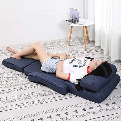 FLOGUOR 14-Position Adjustable Floor Chair, Chaise Lounge Indoor, Folding Lazy Sofa with Armrests and a Pillow Padded Adults Gaming Chairs for Living Room, Bedroom Factory Price (Blue) 8803BL