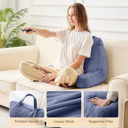 Sasttie Reading Pillow, Velvet Back Pillow for Bed Sitting Up, Adult Back-Rest Support Cushion with Arms for Sit Up on Couch, Sofa, and Floor, Dorm Essentials, Reading Accessories, Grey Purple