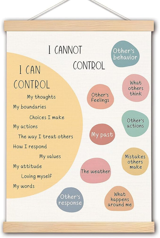 DNEULYR Things I Can Control Mental Health Poster Hanger Frame, Wall Decor Art Banner for Classroom, School Counselor Office, Therapy Office, 12.5x17 Inch