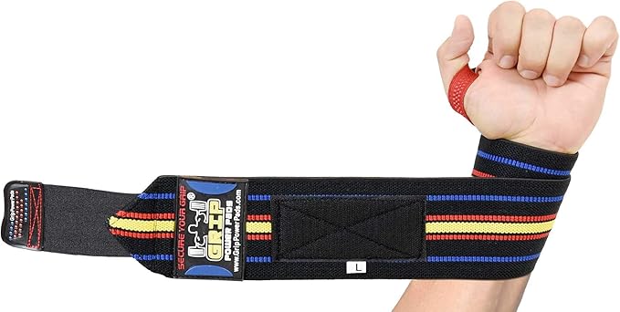 Grip Power Pads Wrist Wraps 2 Wraps for Weight Lifting Wrist Support Cotton Wraps Gym Bandage Straps for Men & Women Premium Quality & PRO Rubber