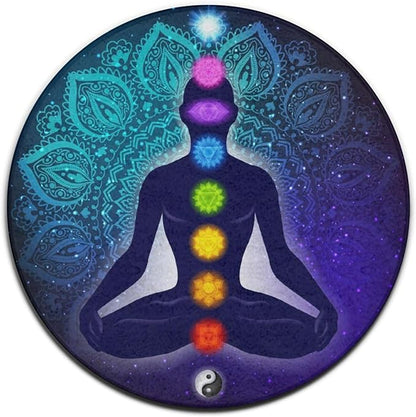 Large Home Decor Mat, Soft Round Yoga Carpet, Non-Slip Machine Washable Home Office Circle Rug Compatible with Nine Chakra Yoga Meditation Lotus Blue Mandala