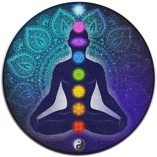 Large Home Decor Mat, Soft Round Yoga Carpet, Non-Slip Machine Washable Home Office Circle Rug Compatible with Nine Chakra Yoga Meditation Lotus Blue Mandala