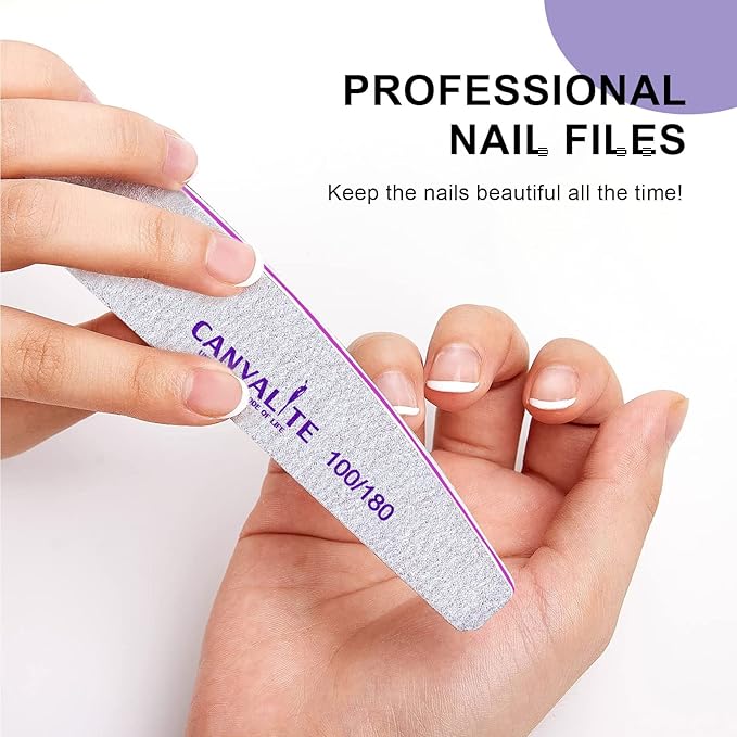 Canvalite 10pcs 100 Grit Nail Files for Acrylic Nails Emery Board Nail Styling Tools for Home and Salon Use