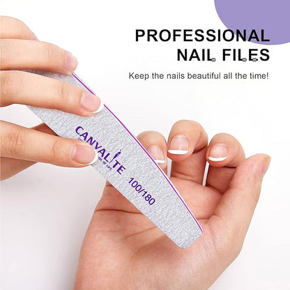 Canvalite 10pcs 100 Grit Nail Files for Acrylic Nails Emery Board Nail Styling Tools for Home and Salon Use