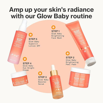 Pacifica Vitamin C Face Serum - Glow Baby Booster Facial Serum - Glycolic Acid Serum For Face - Dark Spot Corrector Anti Aging Brightening - Dermatologist Tested, Fragrance Free, Clean Skin Care Vegan