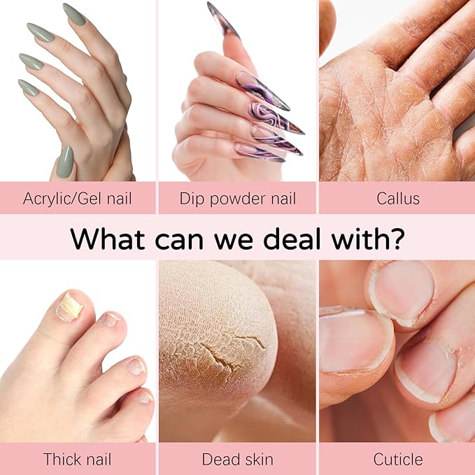 Professional Manicure Pedicure Kit, Electric Nail File Set, Cordless Electric Nail Drill Machine, 5 Speeds Hand Foot Care Nail Drill for Thick Nail Toenail Cuticle with 9Pcs Drawing Brushes
