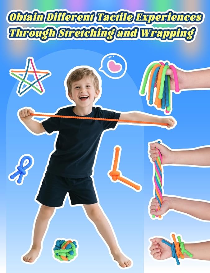 10 Pack Sensory Toys for Kids – Upgraded Extra-Thick Stretchy Sensory Strings for Autism, ADHD, Anxiety – Durable Toys in Gift Box for Boys & Girls, Travel & Classroom Use – Granular