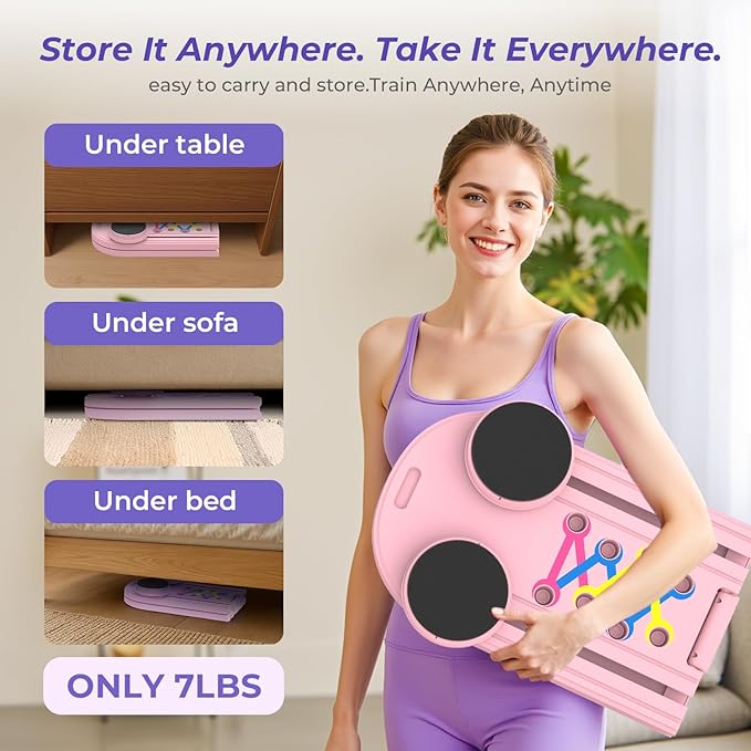 Pilates Reformer Board – 5-in-1 Foldable Pilates Machine for Home Workout, Portable Fitness Board with Resistance Bands, Full Body Training for Women