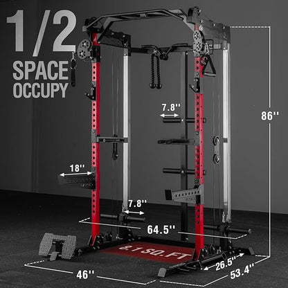 Mikolo Power Cage, 2000LB Power Rack with Independent Dual Pulley System, Multi-Function Home Gym Workout Machine for Cable Crossover