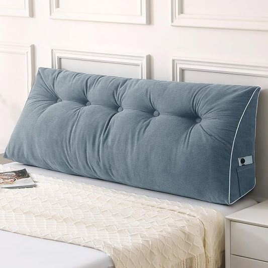 Sasttie Headboard Pillow Queen, Triangular Wedge Pillow Headboard, Wedge Headboard Pillow for Bed Sofa, Daybed Pillows for Sitting up, Reading or Working with Removable Cover, Greyish Blue