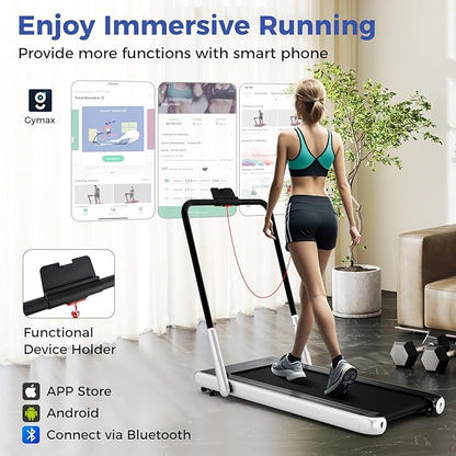 GYMAX Walking Pad Treadmill, 3HP Under Desk Treadmills with 340LBS Capacity, LED Display, Remote & APP Control, 3 in 1 Portable Compact Running Jogging Machine for Home Office Gym Exercise