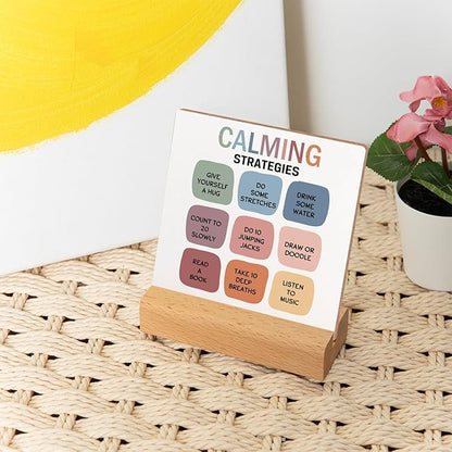 Mental Health Gift, Colorful Change Negative Thoughts Sign, Colorful Positive Affirmations Wooden Sign Wooden Stand, Mental Health Inspirational Gift for Psychologist School Counselor Student Boy Girl
