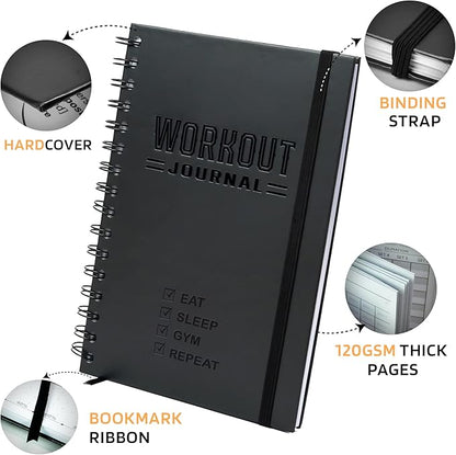 Hardcover Fitness Planner Workout Journal for Men & Women - A5 Sturdy Fitness Log Book to Track Gym & Home Workouts - Separately Packaged 2 Pieces