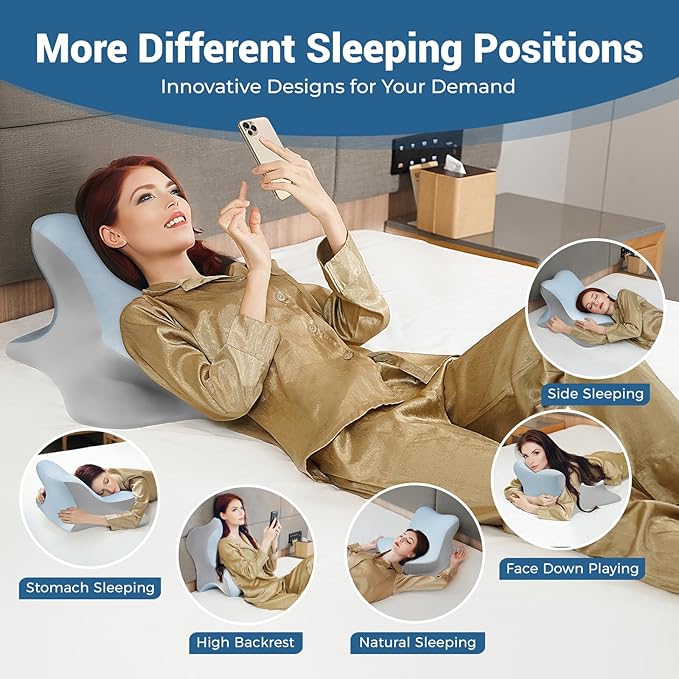 Reading Pillow for Bed, Lying, Leaning and Prone, Ergonomic Memory Foam Bed Wedge Pillow for Headboard, Chin & Back Support Pillows on Bedrest Couch Floor- Blue