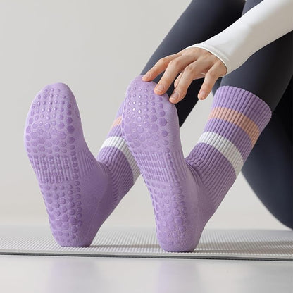 3 Pairs Pilates Socks with Grips for Women Non Slip Grip Socks for Yoga Barre Hospital Workout