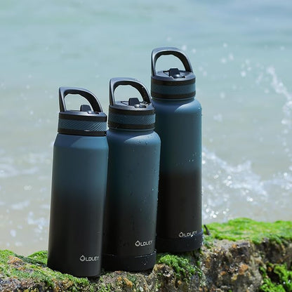 OLDLEY 40 oz Insulated Water Bottle With Straw, Stainless Steel Sports Water Cup Flask with 3 Lids(Straw, Spout and Handle Lid) Double Walled Travel Thermal Canteen Mug,Army Green