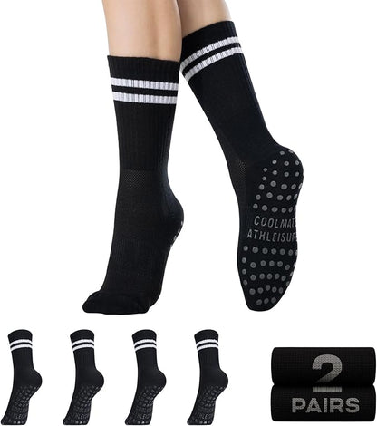 CoolMate Pilates Socks with Grips for Women, Yoga Socks, Crew Non Slip Women for Workout, Barre, Pilates Gifts