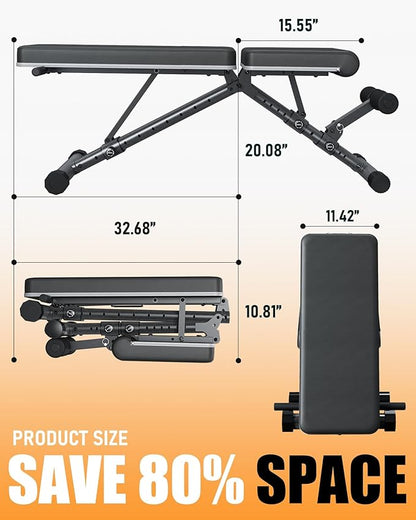 BARWING Adjustable Weight Bench Workout Bench, 1000 LB Heavy Duty Incline Decline Bench for Home Gym, Easy Assembly Foldable Training Lifting Bench, Ultra Short Gap 2025 New Version