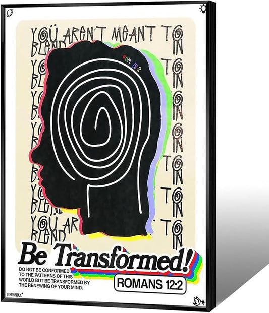 JMGHKL Christian Wabstract Wall Art Be Transformed Bible Verse Romans Canvas Posters Inspirational Daily Reminder Painting Church Religious Scripture Motivational Prints For Home Decor 12x16in Framed
