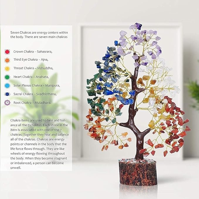 YATSKIA Chakra Crystal Tree - Handmade Healing Crystal Trees with 7 Chakra Stones - Decorative Tree of Life for Meditation, Feng Shui, and Home Decor - Unique Birthday Gifts for Women