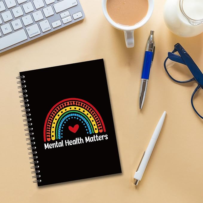 YAZMEEN Rainbow Blank Spiral Notebook（160 Pages） Mental Health Matters Hardcover Notebook Psychologist Therapist Journal Gift Funny Motivational Gift for School Counselor Teacher Student Office Work