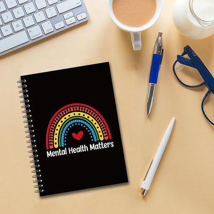 YAZMEEN Rainbow Blank Spiral Notebook（160 Pages） Mental Health Matters Hardcover Notebook Psychologist Therapist Journal Gift Funny Motivational Gift for School Counselor Teacher Student Office Work