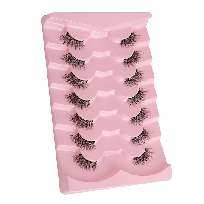 Half Eyelashes Natural Look False Eyelashes Half Lashes Cat Eye 14mm Wispy Lash Strips with Thin Band 3D Volume False Lashes Soft C Curl Natural Eyelash Fake Lash 7 Pair EVENTILL