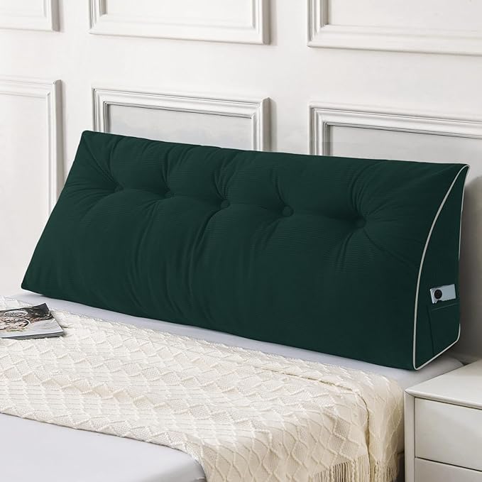 Sasttie Headboard Pillow Full, Wedge Pillow Headboard for Sitting Up in Bed, Back-Rest Support Triangular Cushion for Reading - Features Removable Washable Cover, Green
