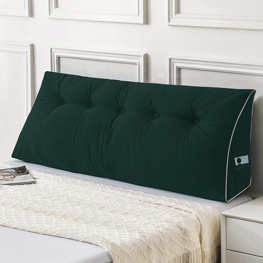 Sasttie Headboard Pillow Full, Wedge Pillow Headboard for Sitting Up in Bed, Back-Rest Support Triangular Cushion for Reading - Features Removable Washable Cover, Green