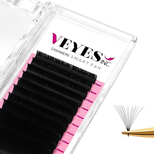 VEYES INC Cashmere Smart Fan Lash Extensions 0.03 0.05 0.07 C/CC/D Curl 8-20mm Mixed & Single Length, Super Matte Black Volume Lashes, Professional Supplies for Lash Techs (0.05 CC 12mm)