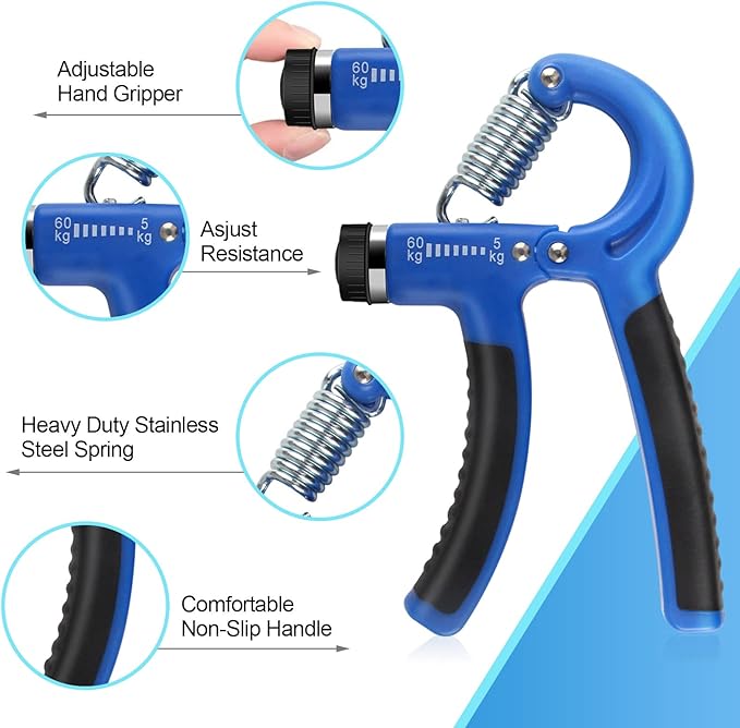 Hand Grip Exerciser Strengthener (5 Piece Set) for Kid Adult, Adjustable Grip Strength Trainer, Hand Squeezer Grip Stress 3D Balls, Finger Strength Trainer for Workout, Stress Relief