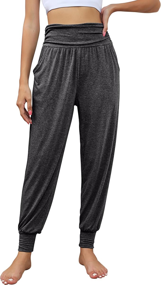 2 Pack Women's Yoga Joggers, Cozy Sweatpants with Pockets Casual Loose Comfy High Waisted Lounge Pants
