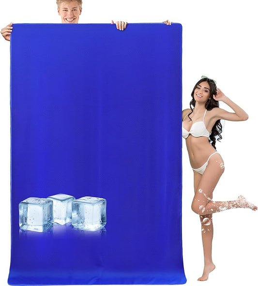 Cooling Oversized Towel Microfiber Thin Towel for Beach/Neck/Face Cool Down 80"x40"Sun Protection Ice Large Navy Blue Swimming Quick Dry Absorbent for Travel/Family/Pool/Outdoor/Yoga/ Gym/Working out