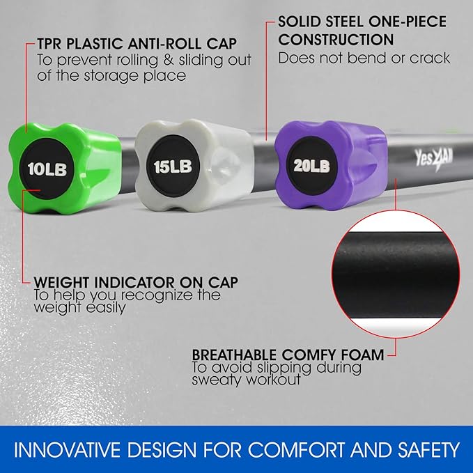 Yes4All Total Body Workout Weighted Bar, Resistance Band Bar, Racks for Strength Training, Exercise Bar for Yoga in Home and Gym - Single/Combo