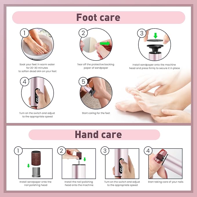 Electric Foot Callus Remover,2 in1 Rechargeable Callus Remover for Feet,9-Speed Wireless Electric Foot File Nail Grinder,Foot Scrubber Pedicure Tools for Dead Skin Dry Cracked Feet(Pink Fold)
